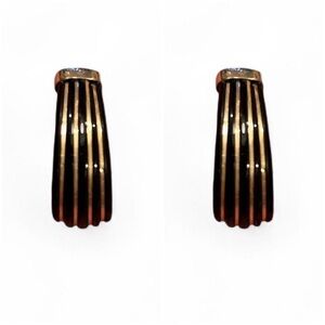 14k Gold MCM Art Deco Black and Gold Striped Earrings